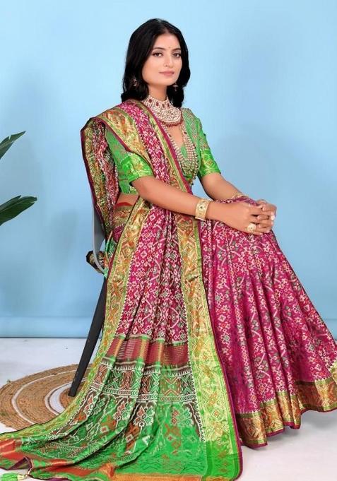 Magenta Meena Weaving Work Silk Saree Set