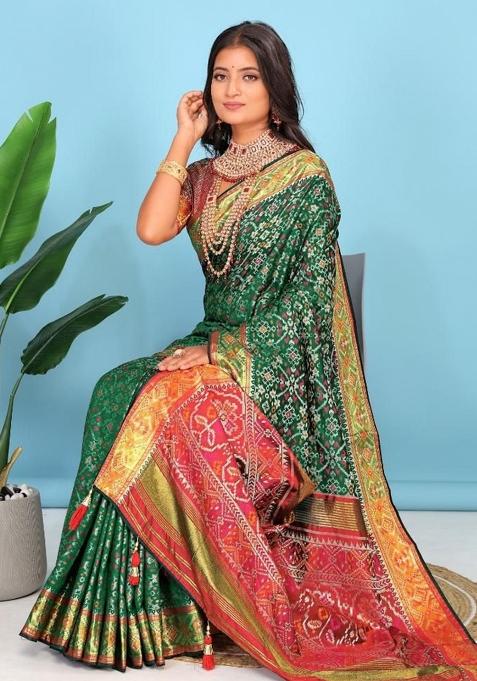 Green Meena Weaving Work Silk Saree Set