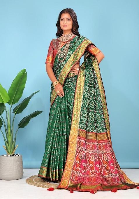 Green Meena Weaving Work Silk Saree Set