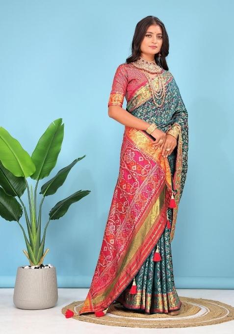 Firoji Meena Weaving Work Silk Saree Set