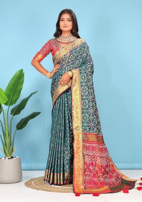 Firoji Meena Weaving Work Silk Saree Set