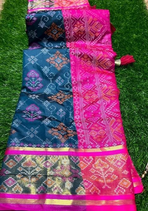 Blue Meena Weaving Work Silk Saree Set