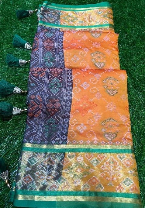 Orange Meena Weaving Work Silk Saree Set