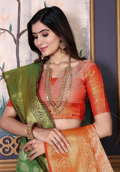 Green Meena Weaving Work Silk Saree Set