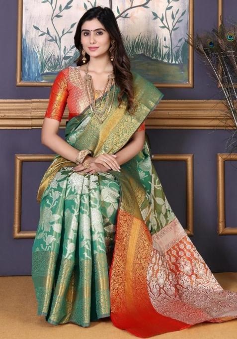 Pista Meena Weaving Work Silk Saree Set