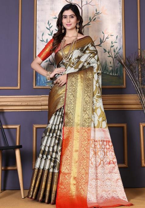 Black Meena Weaving Work Silk Saree Set