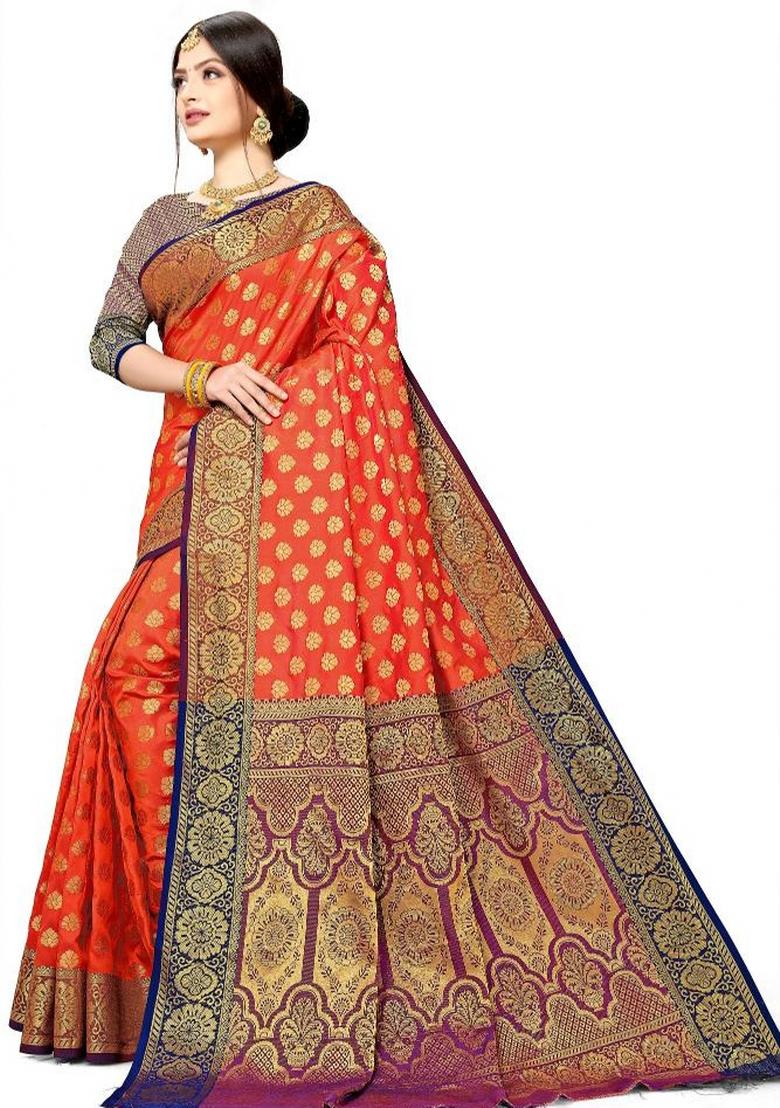 Magenta Meena Weaving Work Silk Saree Set - Indya