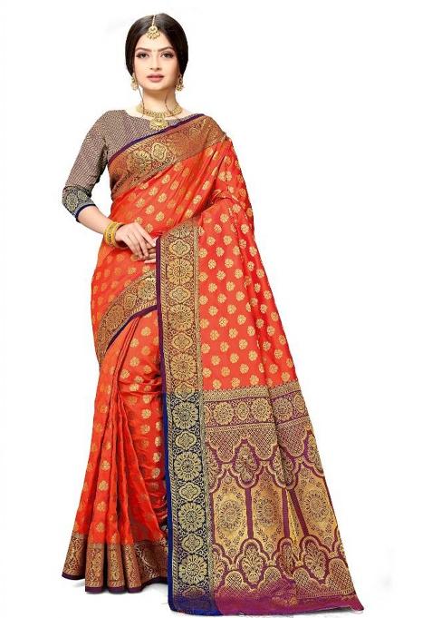 Magenta Meena Weaving Work Silk Saree Set