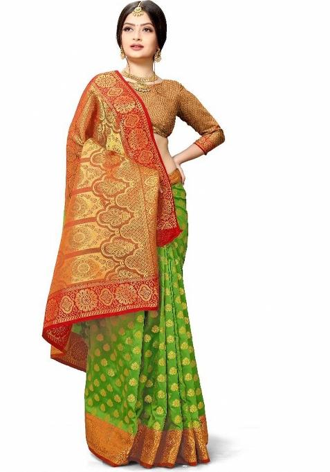 Light Green Meena Weaving Work Silk Saree Set