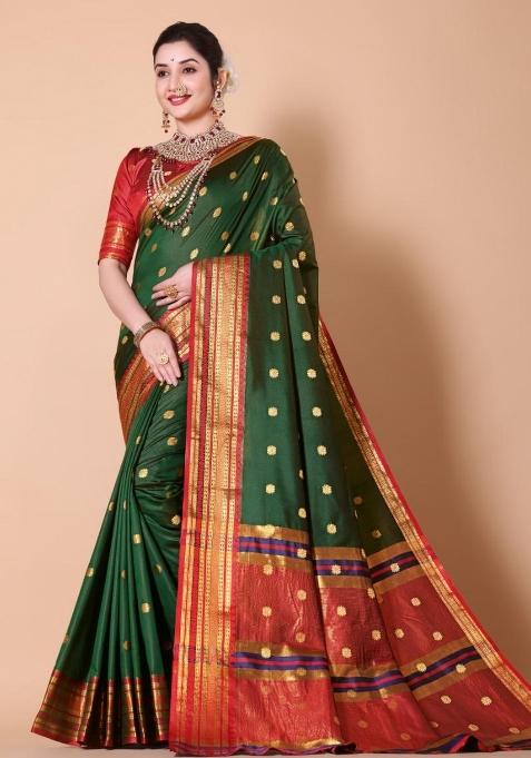 Green Zari Work Silk Saree Set