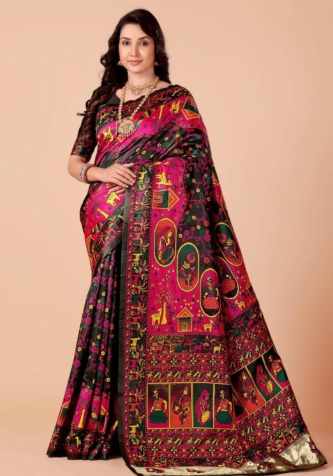 Multicolor Meena Weaving Work Silk Saree Set