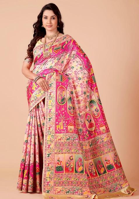 Multicolor Meena Weaving Work Silk Saree Set