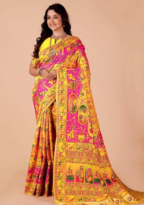 Multicolor Meena Weaving Work Silk Saree Set