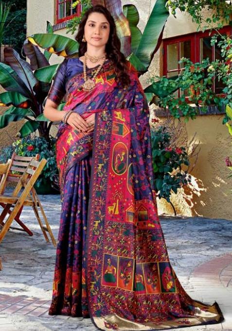 Multicolor Meena Weaving Work Silk Saree Set
