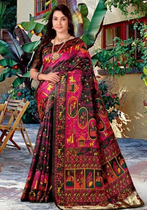 Multicolor Meena Weaving Work Silk Saree Set