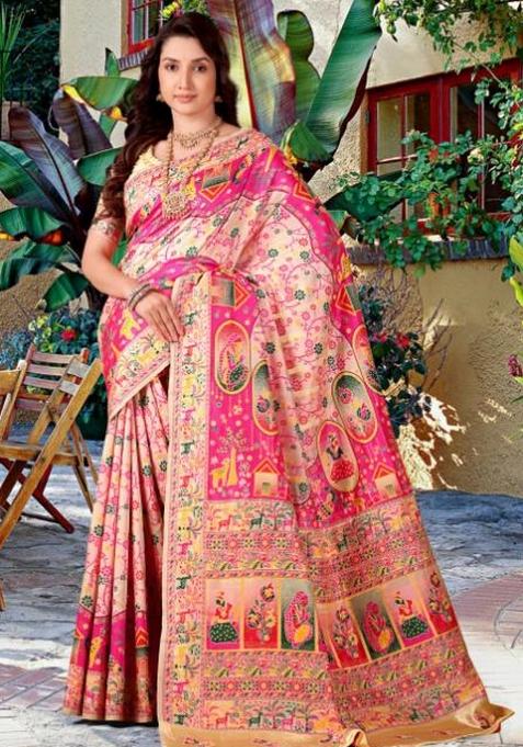Multicolor Meena Weaving Work Silk Saree Set