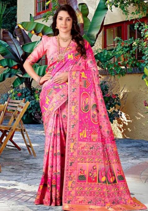 Multicolor Meena Weaving Work Silk Saree Set