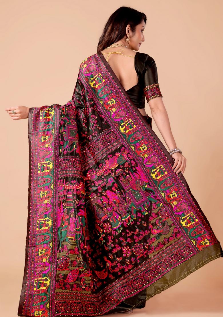 Multicolor Meena Weaving Work Silk Saree Set - Indya