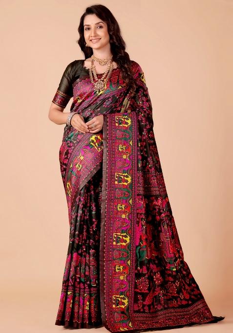Multicolor Meena Weaving Work Silk Saree Set
