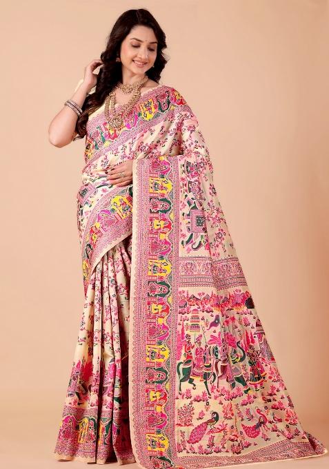 Multicolor Meena Weaving Work Silk Saree Set