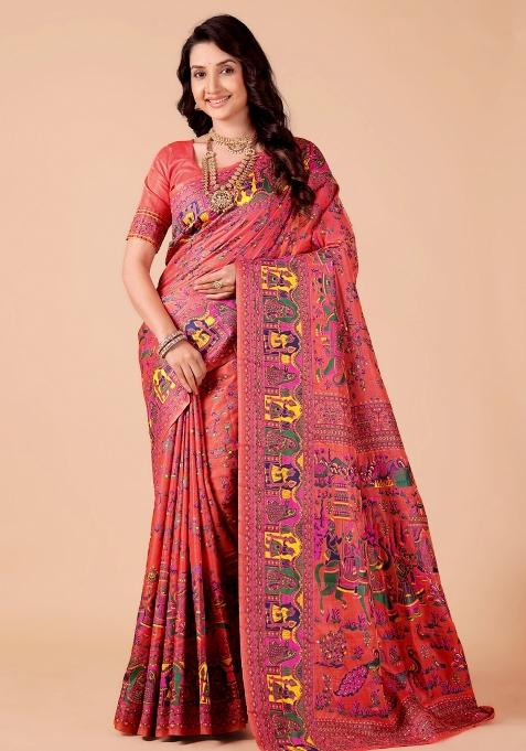 Multicolor Meena Weaving Work Silk Saree Set