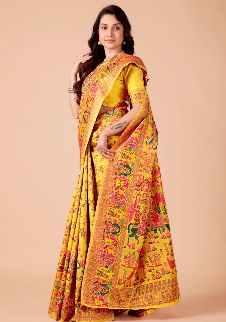 Multicolor Meena Weaving Work Silk Saree Set - Indya