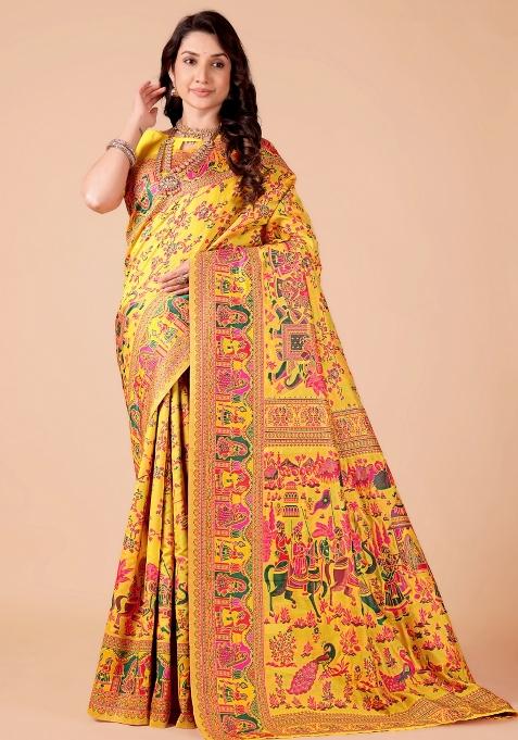 Multicolor Meena Weaving Work Silk Saree Set