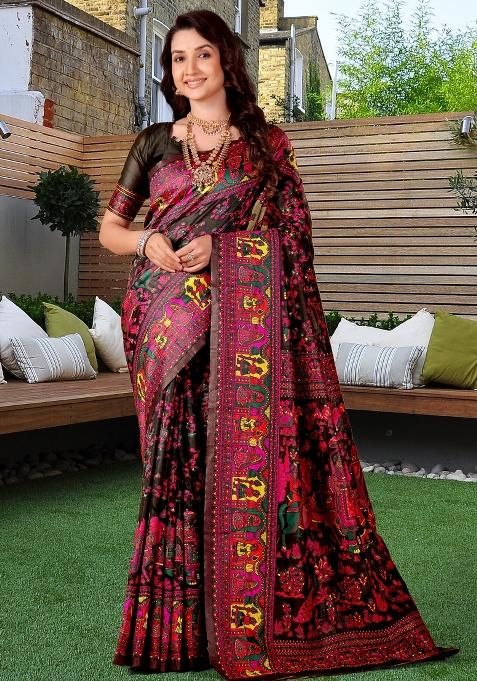 Multicolor Meena Weaving Work Silk Saree Set