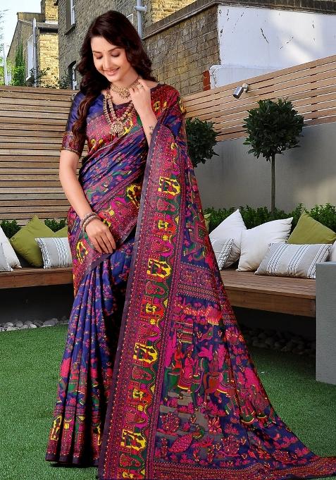 Multicolor Meena Weaving Work Silk Saree Set