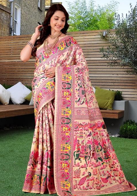 Multicolor Meena Weaving Work Silk Saree Set