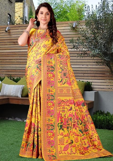 Multicolor Meena Weaving Work Silk Saree Set