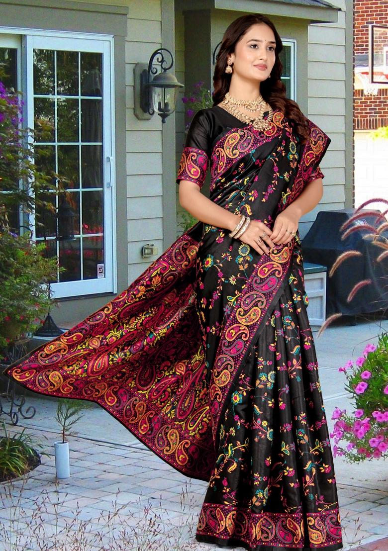Multicolor Meena Weaving Work Silk Saree Set - Indya