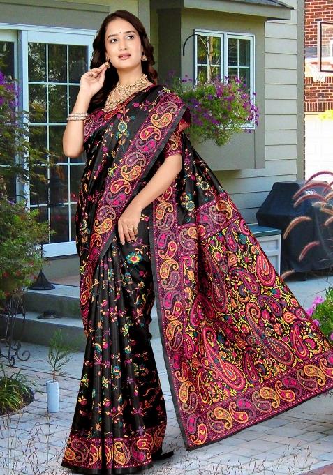 Multicolor Meena Weaving Work Silk Saree Set
