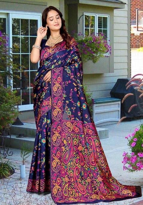 Multicolor Meena Weaving Work Silk Saree Set