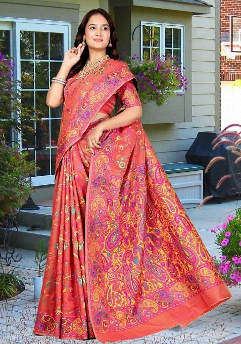 Multicolor Meena Weaving Work Silk Saree Set