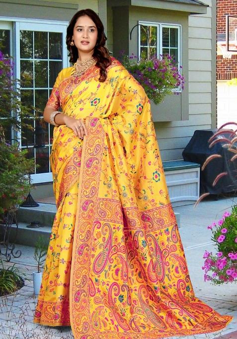Multicolor Meena Weaving Work Silk Saree Set