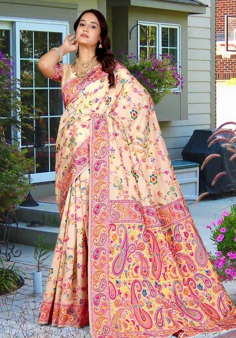 Multicolor Meena Weaving Work Silk Saree Set