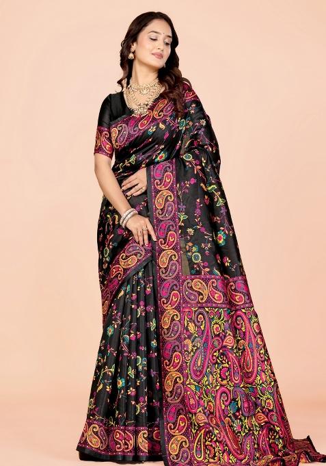 Multicolor Meena Weaving Work Silk Saree Set