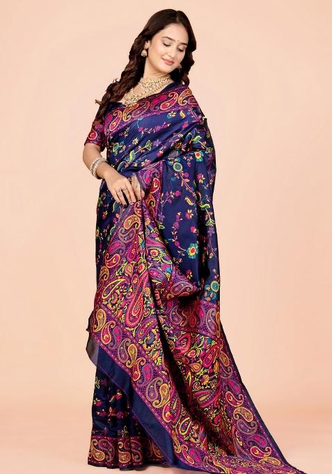 Multicolor Meena Weaving Work Silk Saree Set