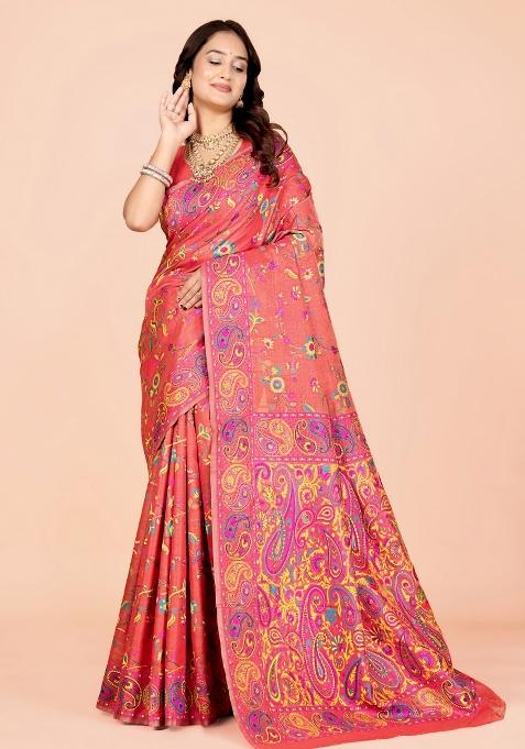 Multicolor Meena Weaving Work Silk Saree Set