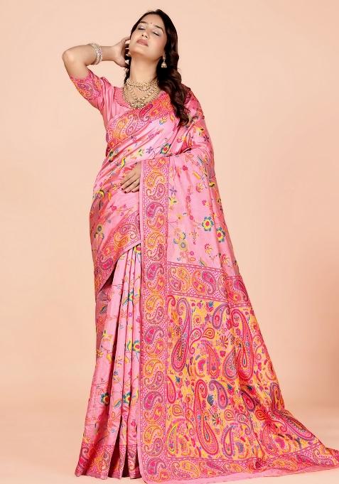 Multicolor Meena Weaving Work Silk Saree Set