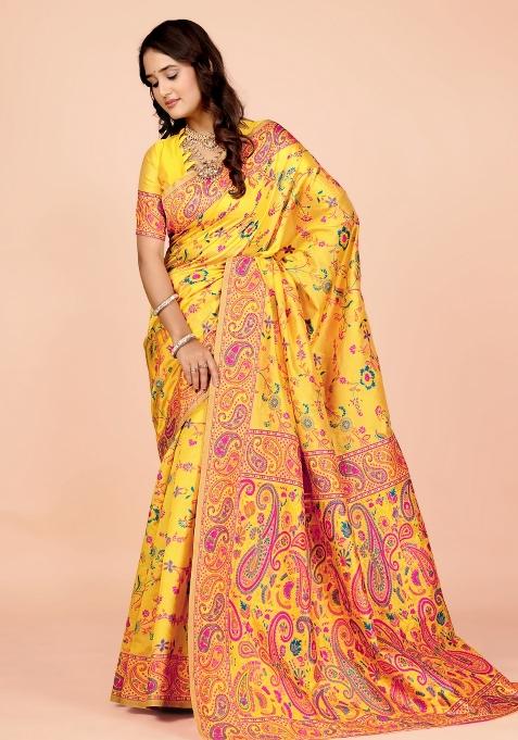 Multicolor Meena Weaving Work Silk Saree Set