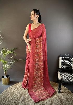 Red Foil Work Silk Saree Set