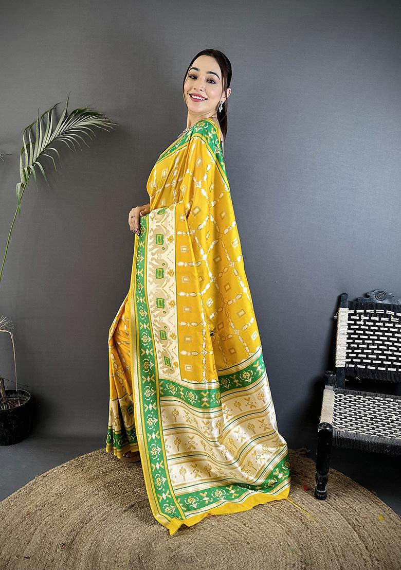 Yellow&nbsp; Motif Silk Saree Set - Indya