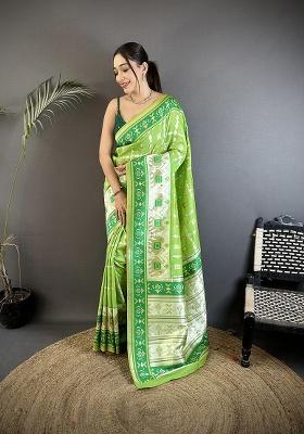 Pear Green Motif Silk Saree Set