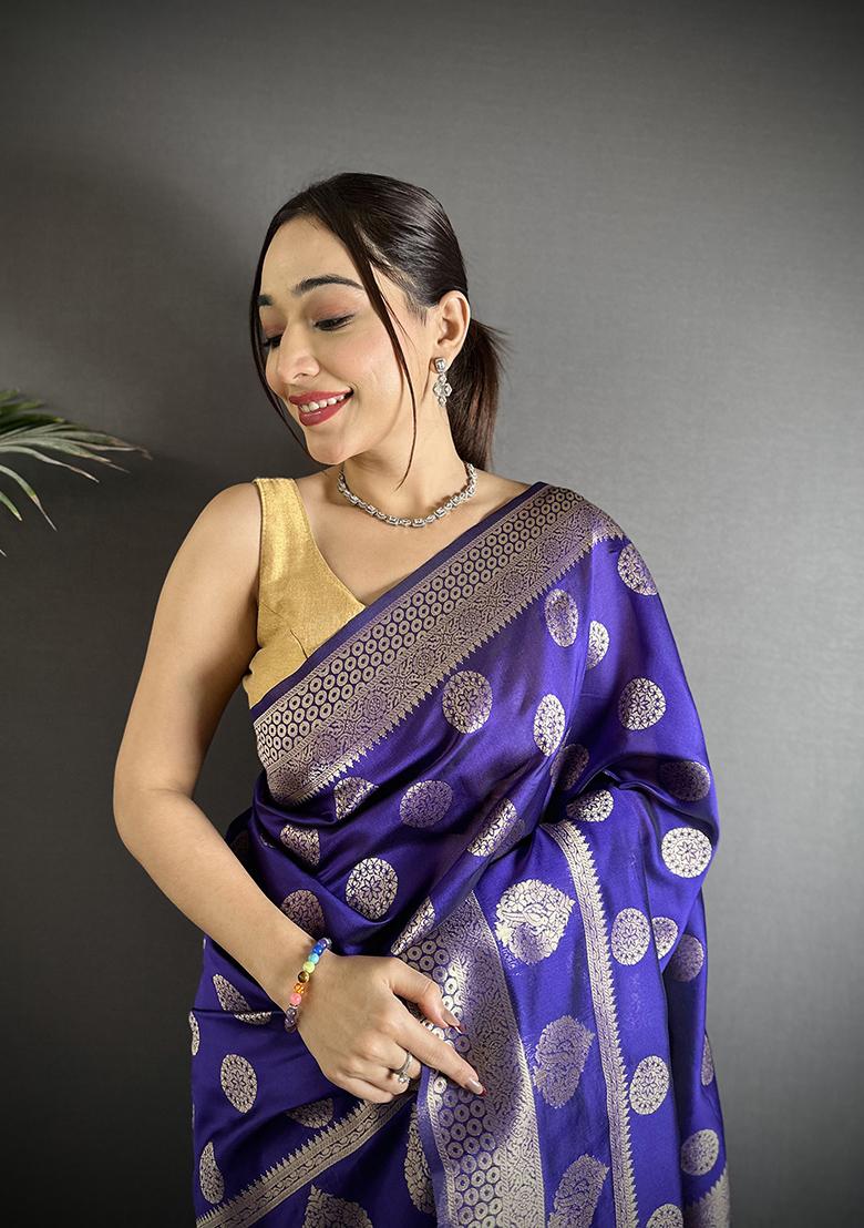 Purple Jacquard Weaving Silk Saree Set - Indya