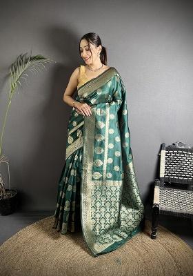 Green Jacquard Weaving Silk Saree Set