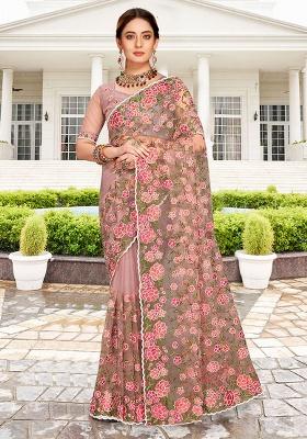 Lavender Embroidery NET Saree