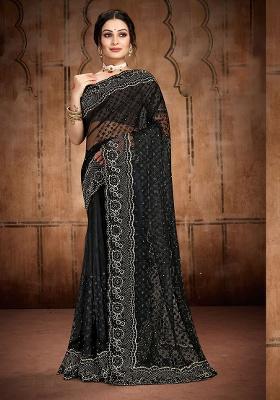 Black Embroidery NET Saree