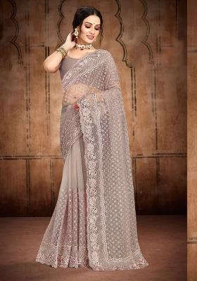 Mouse Embroidery NET Saree